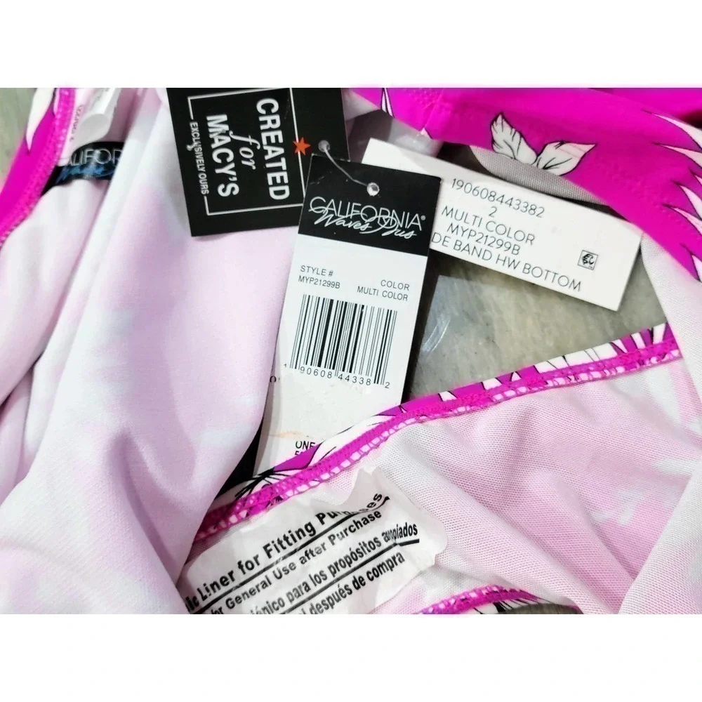 California Waves Bikini Bottoms Tropical High Waisted Size 20 22